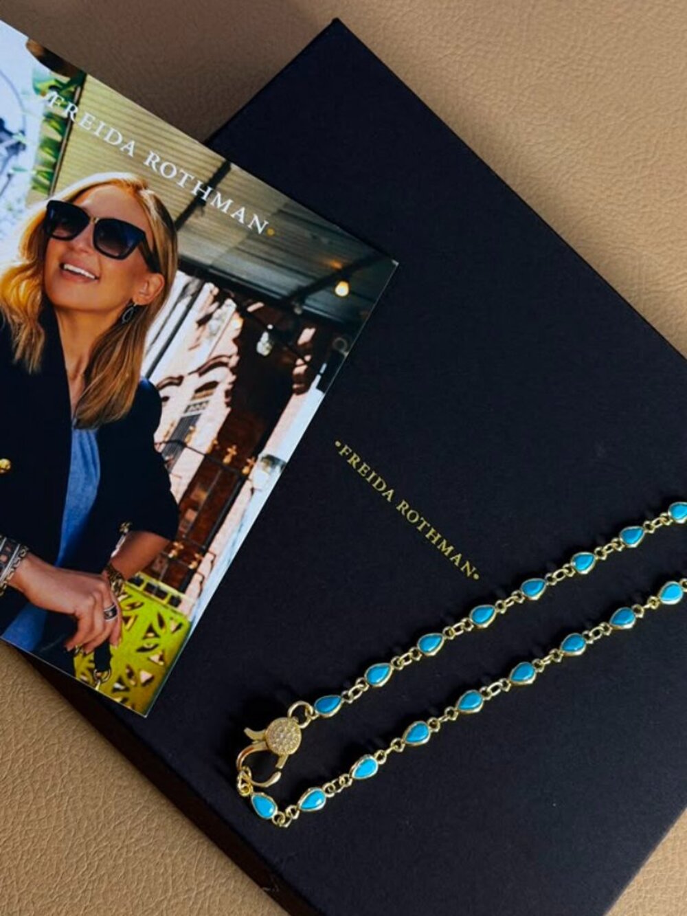 FREIDA ROTHMAN VAULT - Blue Turquoise Teardrop Bezel Stones Lumi Chain Necklace